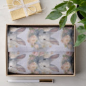 Rabbit Surrounded by Pastel Flowers Cute Pattern 薄葉紙 (ギフト)