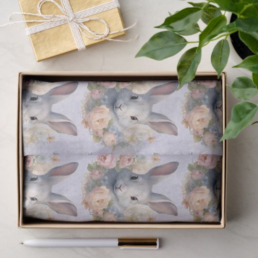 Rabbit Surrounded by Pastel Flowers Cute Pattern 薄葉紙 (ギフト)
