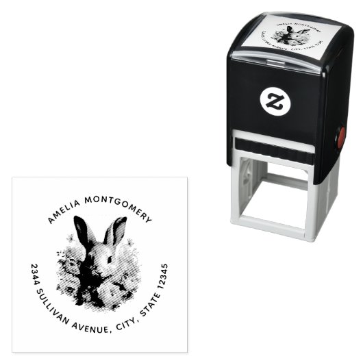 Rabbit Surrounded by Pretty Flowers Cute Address セルフインキングスタンプ (インサイチュ)
