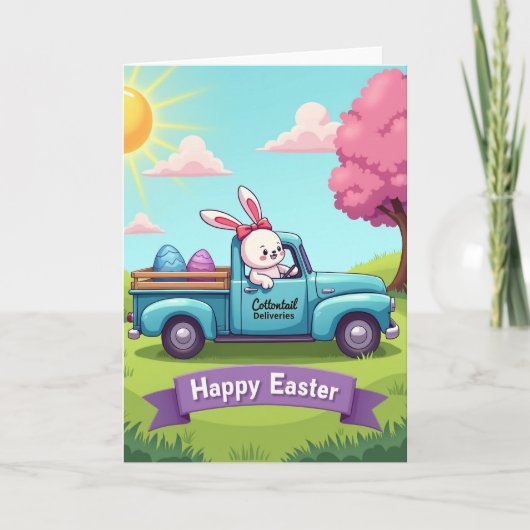 Rabbit Truck Springtime Faux Gold Card カード (正面)