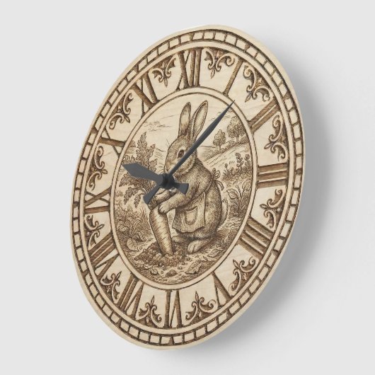 Rabbit Wall Clock – Wood-Burned Style ラージ壁時計 (傾斜)