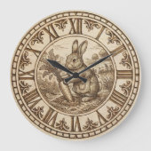 Rabbit Wall Clock – Wood-Burned Style ラージ壁時計 (正面)