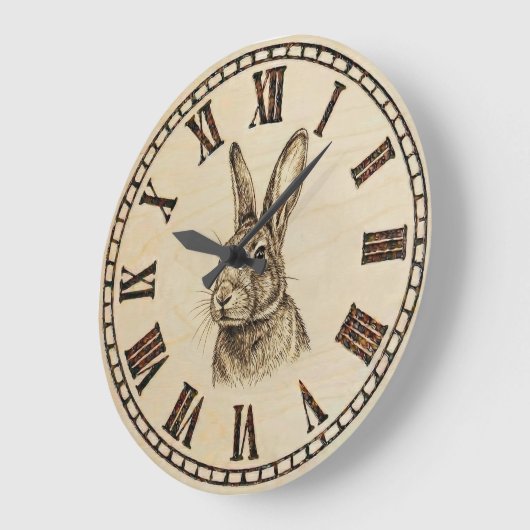 Rabbit Wall Clock | Wood-Burned Style ラージ壁時計 (傾斜)