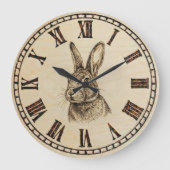 Rabbit Wall Clock | Wood-Burned Style ラージ壁時計 (正面)