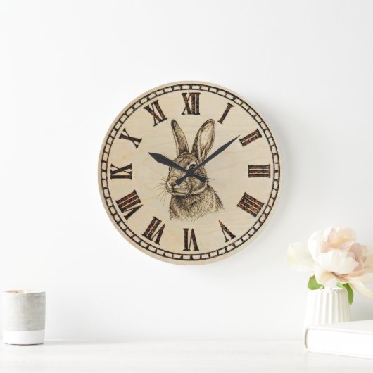 Rabbit Wall Clock | Wood-Burned Style  ラージ壁時計 (ホーム)