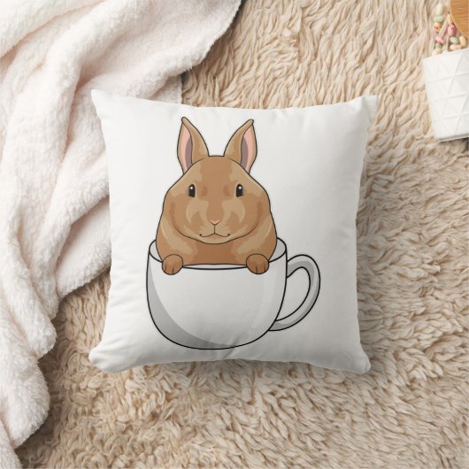 Rabbit with Cup of Coffee クッション (ブランケット)
