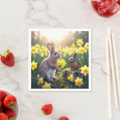 Rabbit with Daffodils for Chocolate Easter Bunny スタンダードカクテルナプキン (インサイチュ)