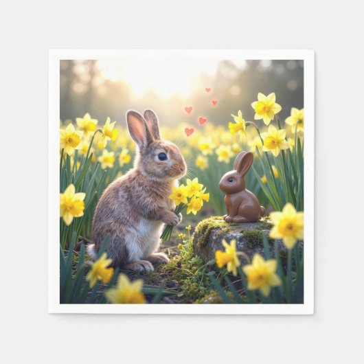 Rabbit with Daffodils for Chocolate Easter Bunny スタンダードカクテルナプキン (正面)