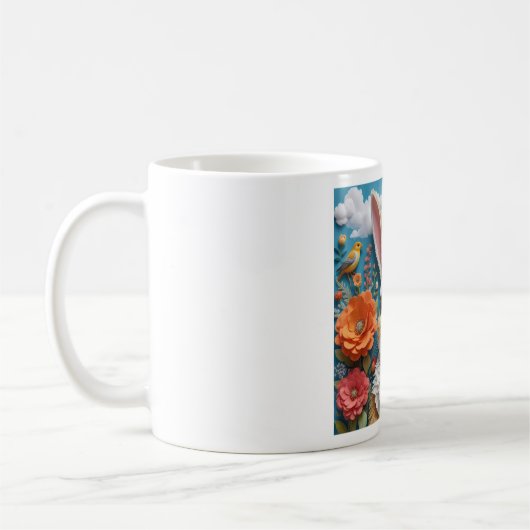 Rabbit with flowers art mug コーヒーマグカップ (左)
