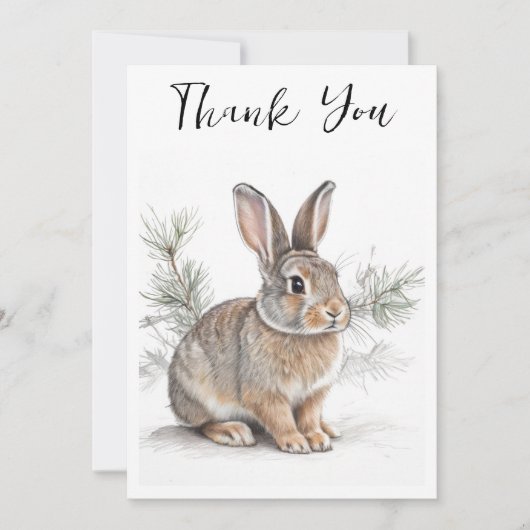 Rabbit with Pine Wildlife Thank You Card サンキューカード (正面)