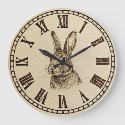 Rabbit Wooden Wall Clock ラージ壁時計 (正面)