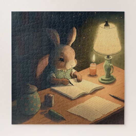 Rabbit's 書 at Desk - ジグソーパズル (縦)