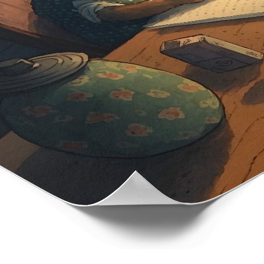 Rabbit's 書 at Desk - ポスター (角)