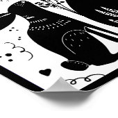 Rabbits Folk Art  Block Print Design Post B&/W ポスター (角)