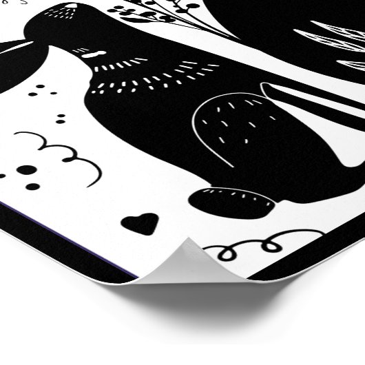 Rabbits Folk Art  Block Print Design Post B&/W ポスター (角)