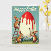 Rabbits Painting Egg Springtime Card カード (黄色い花)