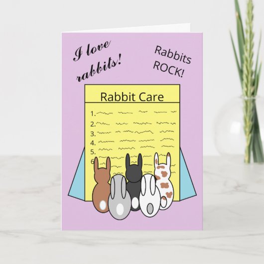 Rabbits Reading About Rabbit Care: Lavender Blank カード (正面)
