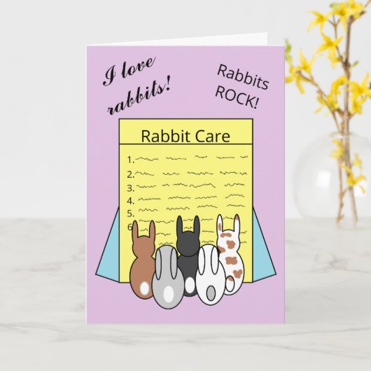 Rabbits Reading About Rabbit Care: Lavender Blank カード (黄色い花)
