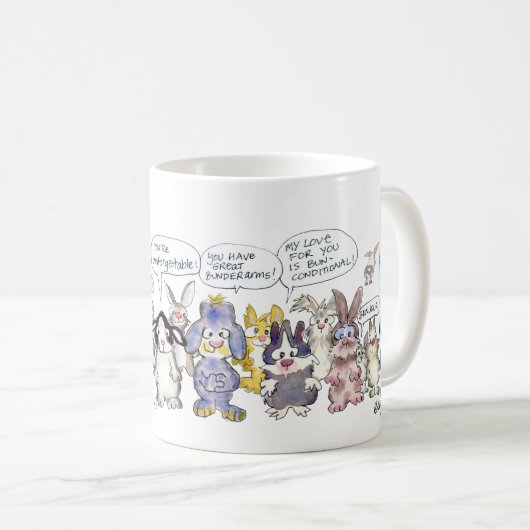 Rabbitude 19匹の漫画のウサギ コーヒーマグカップ (正面右)