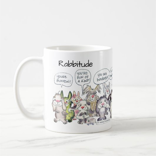 Rabbitude 19匹の漫画のウサギ コーヒーマグカップ (左)
