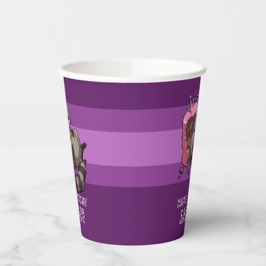 Raccoonおもしろいハッピーバースデー名前の漫画を追加 紙コップ (左)