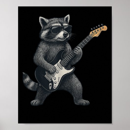 Raccoonの遊ギターロックとロールギフトの男性Wome ポスター (正面)