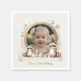 Raccoonフォトフレーム子供への誕生日パーティー スタンダードカクテルナプキン