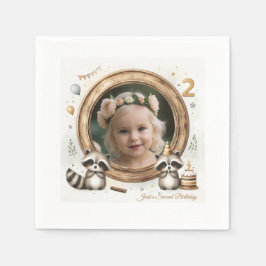 Raccoonフォトフレーム子供への誕生日パーティー スタンダードカクテルナプキン