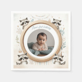 Raccoonフォトフレーム子供への誕生日パーティー スタンダードカクテルナプキン