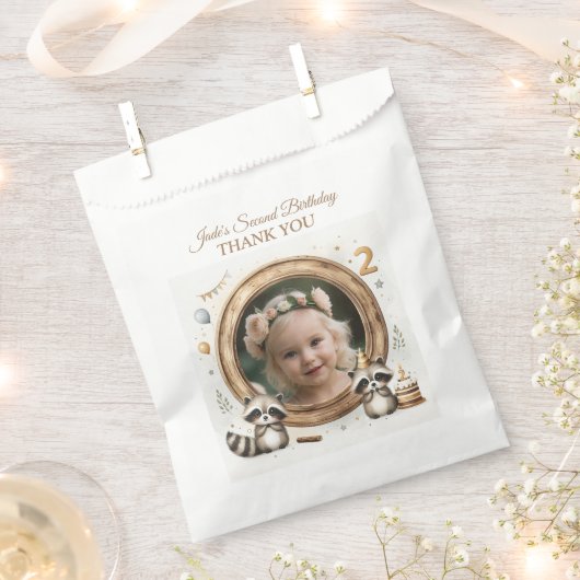 Raccoonフォトフレーム子供への誕生日パーティー フェイバーバッグ (クリップ留めされた状態)