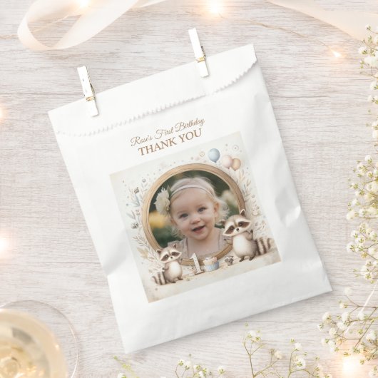 Raccoonフォトフレーム子供への誕生日パーティー フェイバーバッグ (クリップ留めされた状態)