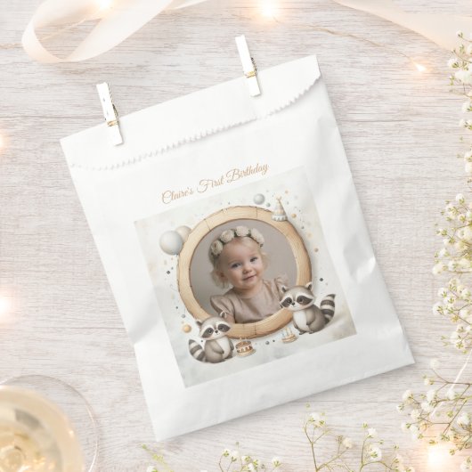 Raccoonフォトフレーム子供への誕生日パーティー フェイバーバッグ (クリップ留めされた状態)