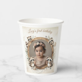 Raccoonフォトフレーム子供への誕生日パーティー 紙コップ