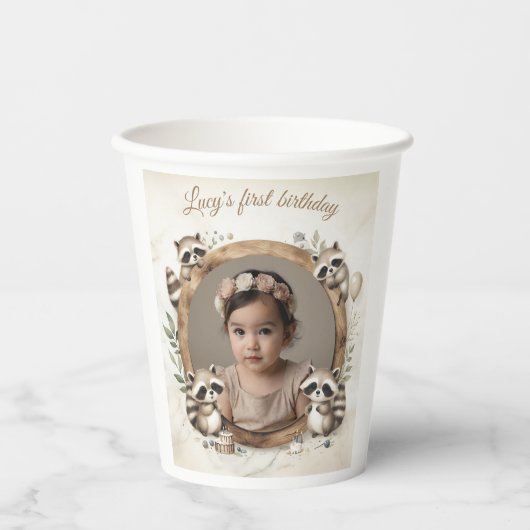 Raccoonフォトフレーム子供への誕生日パーティー 紙コップ (正面)