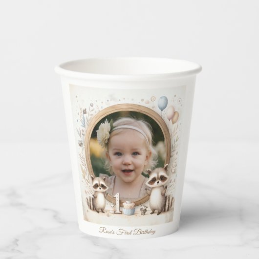 Raccoonフォトフレーム子供への誕生日パーティー 紙コップ (正面)