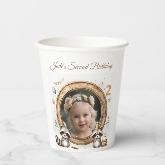 Raccoonフォトフレーム子供への誕生日パーティー 紙コップ (正面)