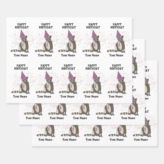 Raccoon – 動物と男の子の女の子の名前 ラッピングペーパーシート (セット)