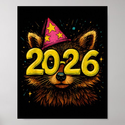 Raccoon 2026 Party Gles Funny New Year Celebration ポスター (正面)