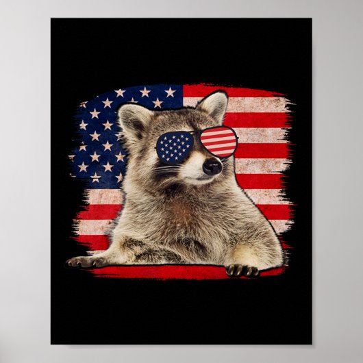 Raccoon 4th Of July American Flag Sungles Funny Ra ポスター (正面)