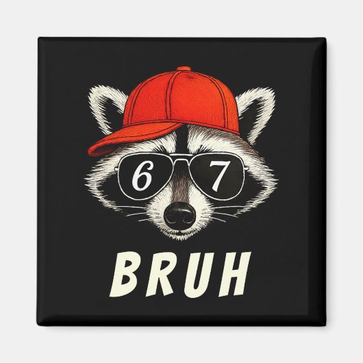 Raccoon 67 Bruh Six Seven Meme Racoon Orange Hat R マグネット (正面)