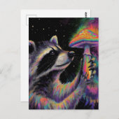 Raccoon and a Neon Chalk Mushroom at Night ポストカード (正面/裏面)