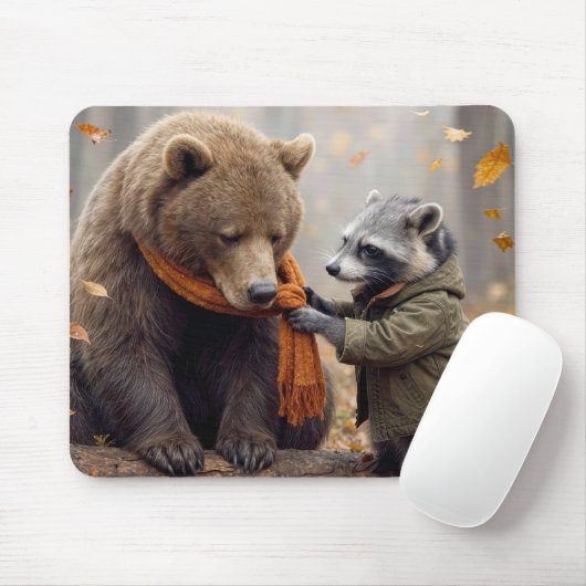 Raccoon and Bear In Autumn Forest マウスパッド (マウス)