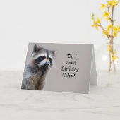 Raccoon Animal Humor Birthday Cake Fun Card カード (黄色い花)