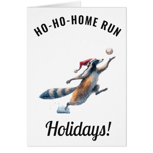 Raccoon Baseball Holiday Card – Editable Message (正面)