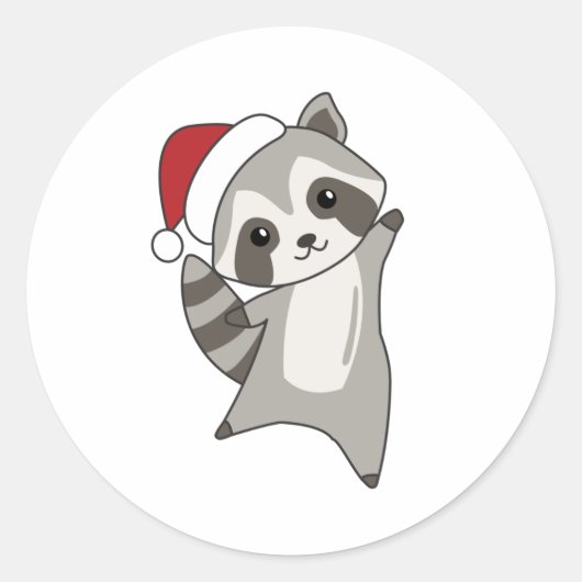Raccoon Christmas Snow Winter Raccoons ラウンドシール (正面)