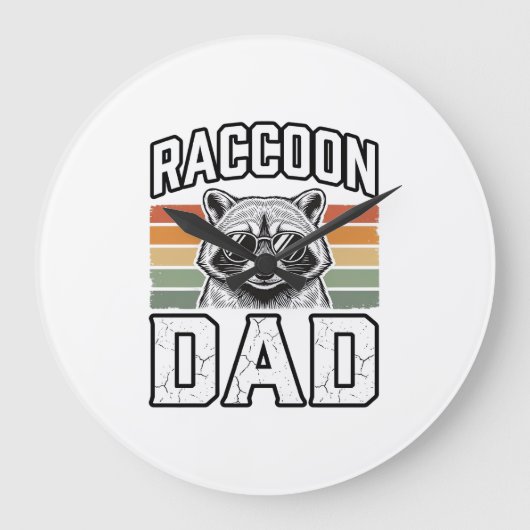 Raccoon Dad Vintage Engraving Retro Vector Design_ ラージ壁時計 (正面)