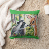 raccoon, deer throw pillow クッション (ブランケット)