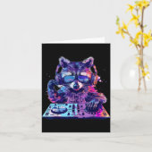 Raccoon Dj Edm Techno House Music Funny Animal Lov カード (黄色い花)