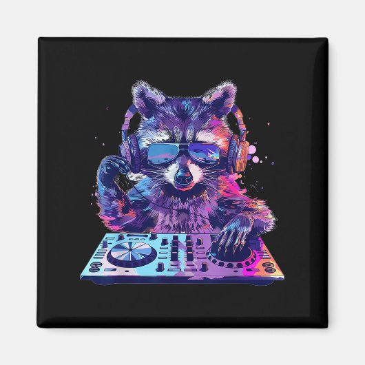 Raccoon Dj Edm Techno House Music Funny Animal Lov マグネット (正面)