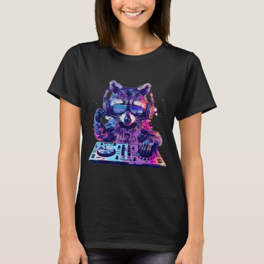 Raccoon Dj Edm Techno House Music Funny Animal Lov Tシャツ (正面)